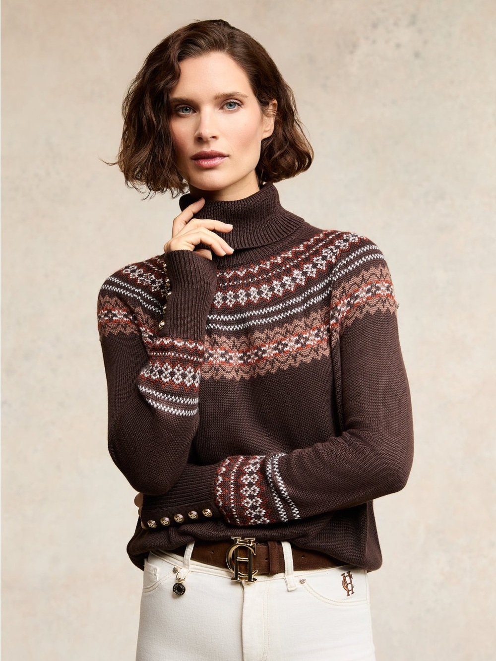 Holland Cooper Whistler Roll Neck Knit
Chocolate Fair Isle Sweater Brown Knit